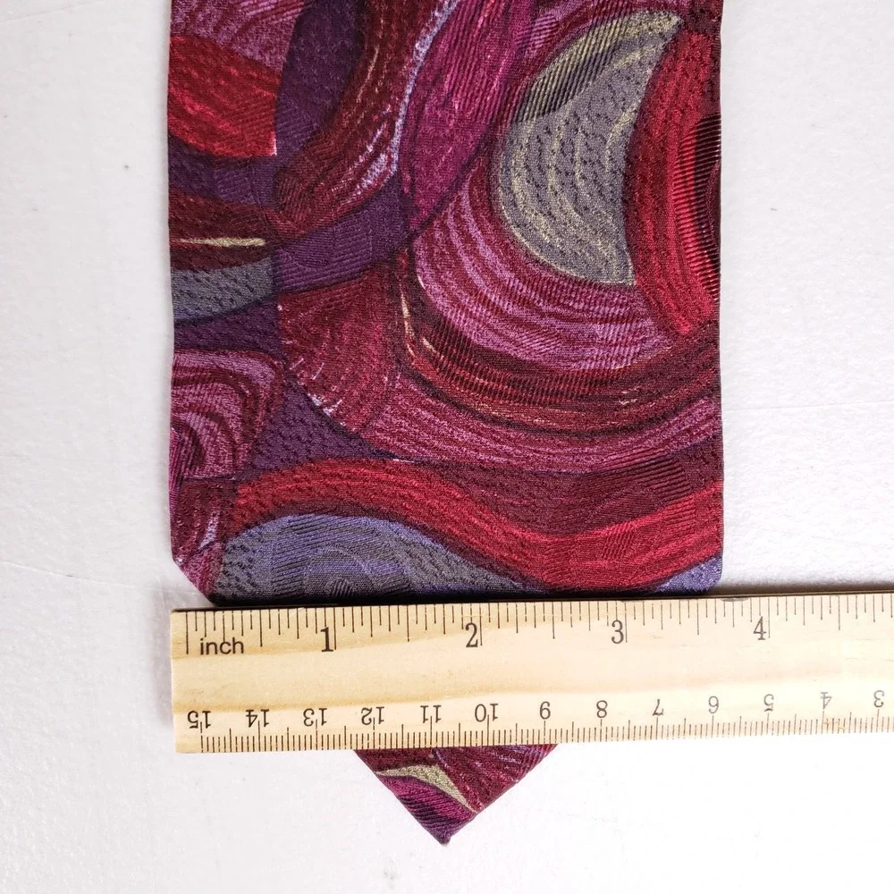 Alcione Silk Necktie Bold Abstract Pattern Burgundy Purple Made‎ In Italy